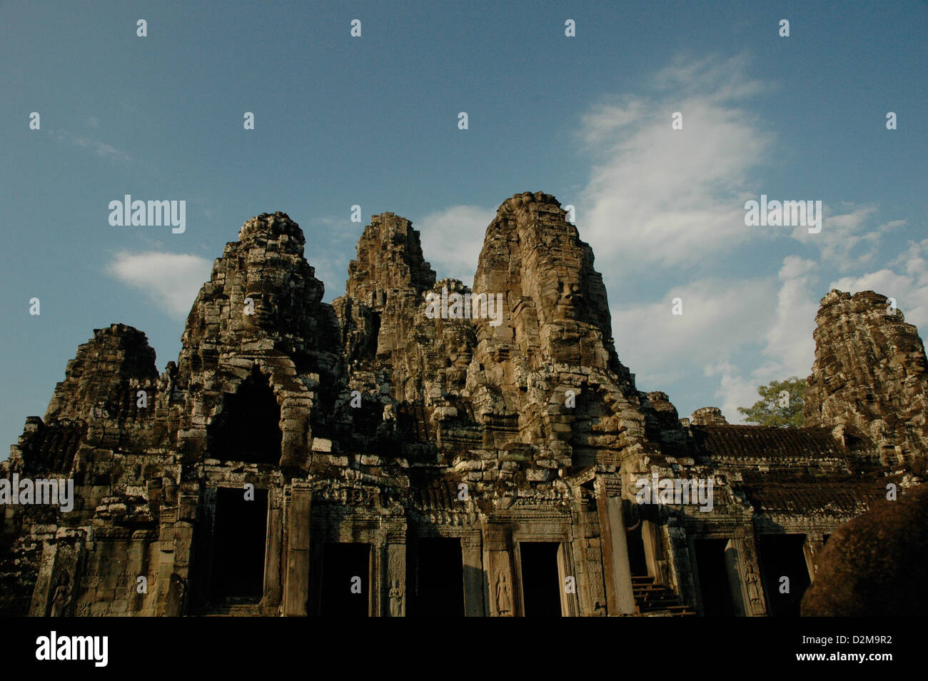 Wide shot of Bayon temple, Angkor Wat complex, Cambodia Stock Photo