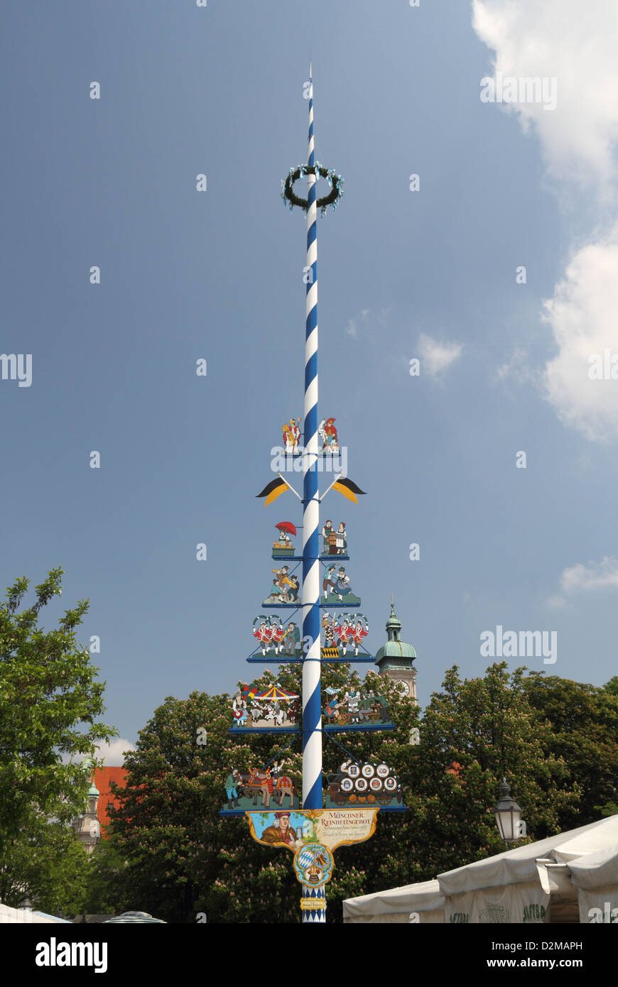 Munich market square 'maypole' - city sign showing local crafts and ...