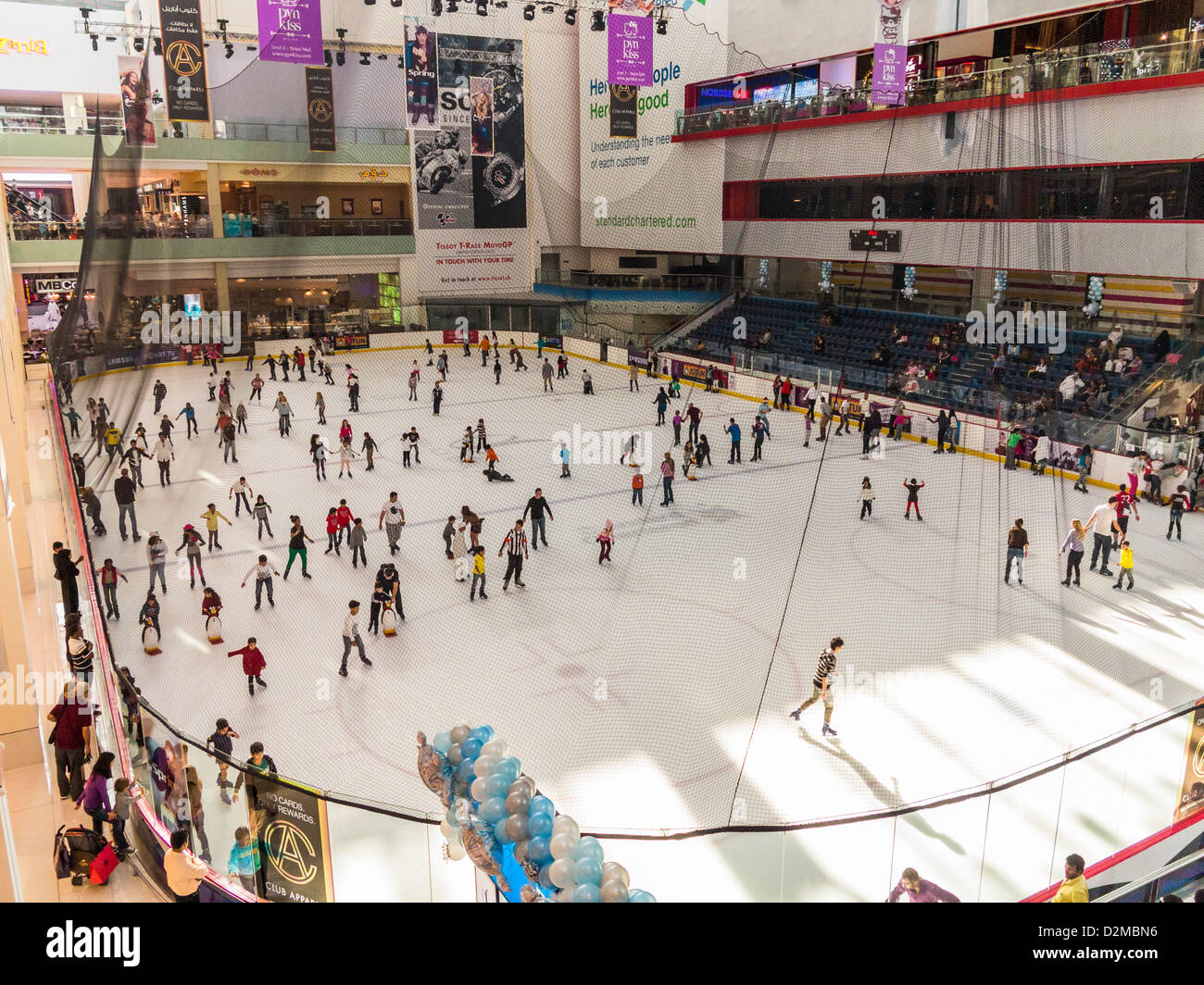 Ice Skating at Dubai Ice Rink inside Dubai Mall - The world's largest shopping centre Stock Photo