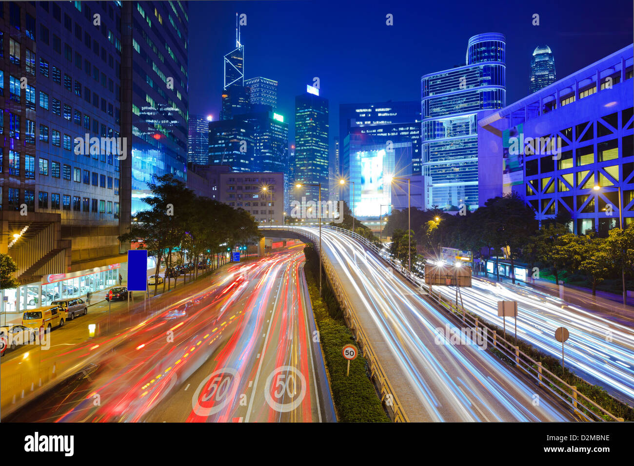 Traffic in city at night Stock Photo