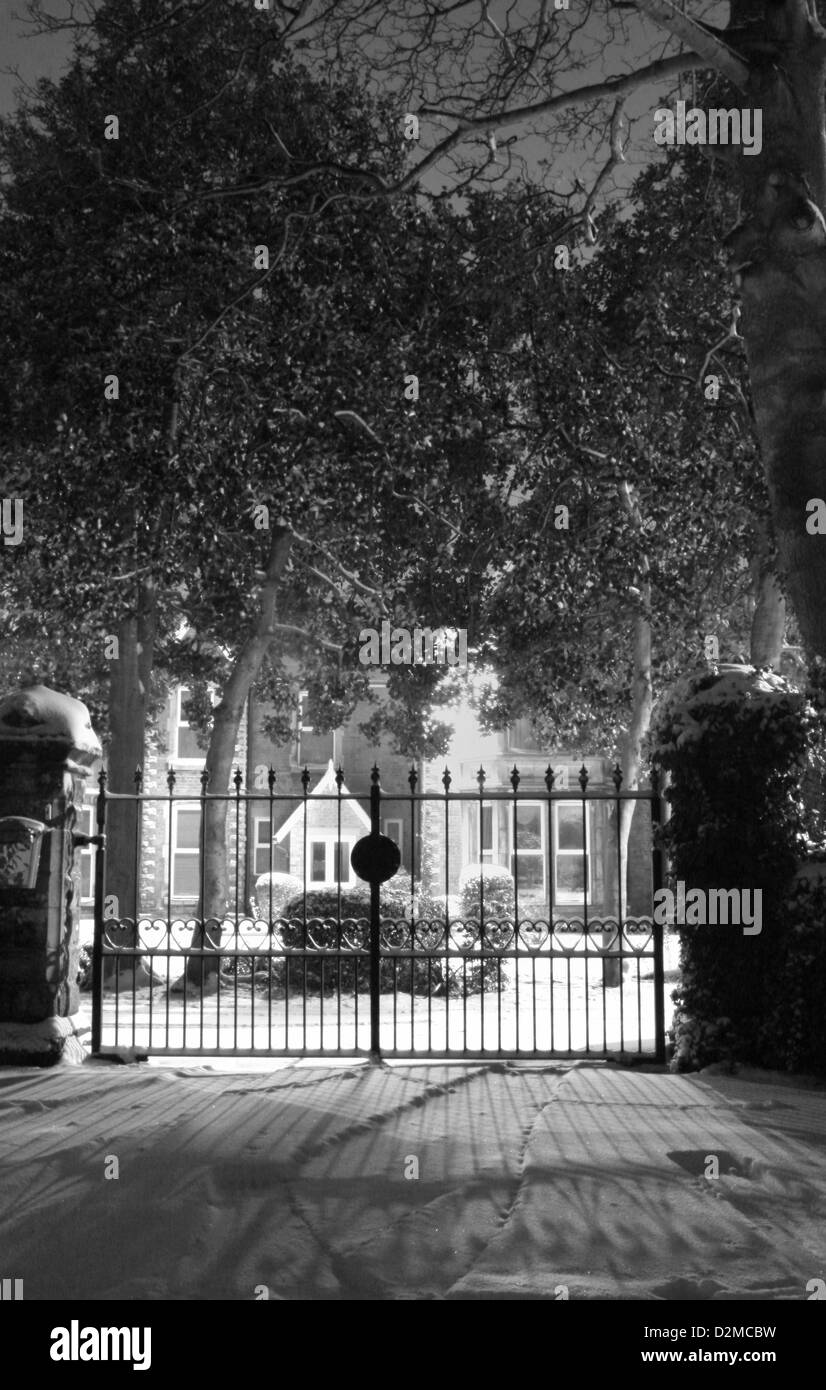 closed iron gates of house. Worksop,Notts, England, UK Stock Photo