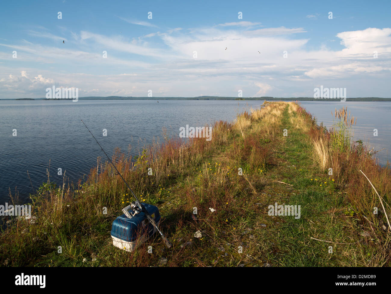 Fishing gear at breakwater at Lake Konnevesi Finland Stock Photo