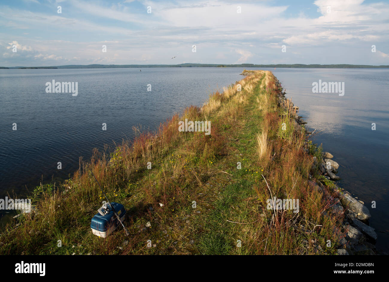 Fishing gear at breakwater at Lake Konnevesi Finland Stock Photo