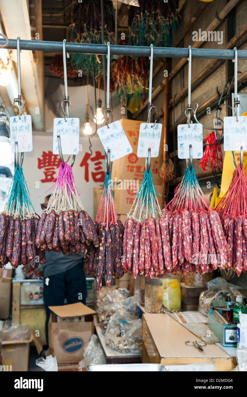Dried meat / salami on display at a shop on Des Voeux Road (Dried