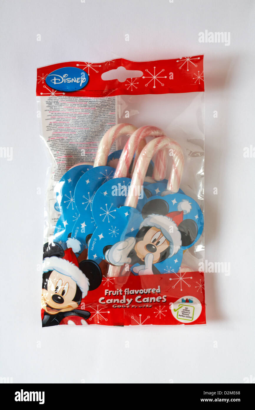 Packet of Disney fruit flavoured Candy Canes isolated on white