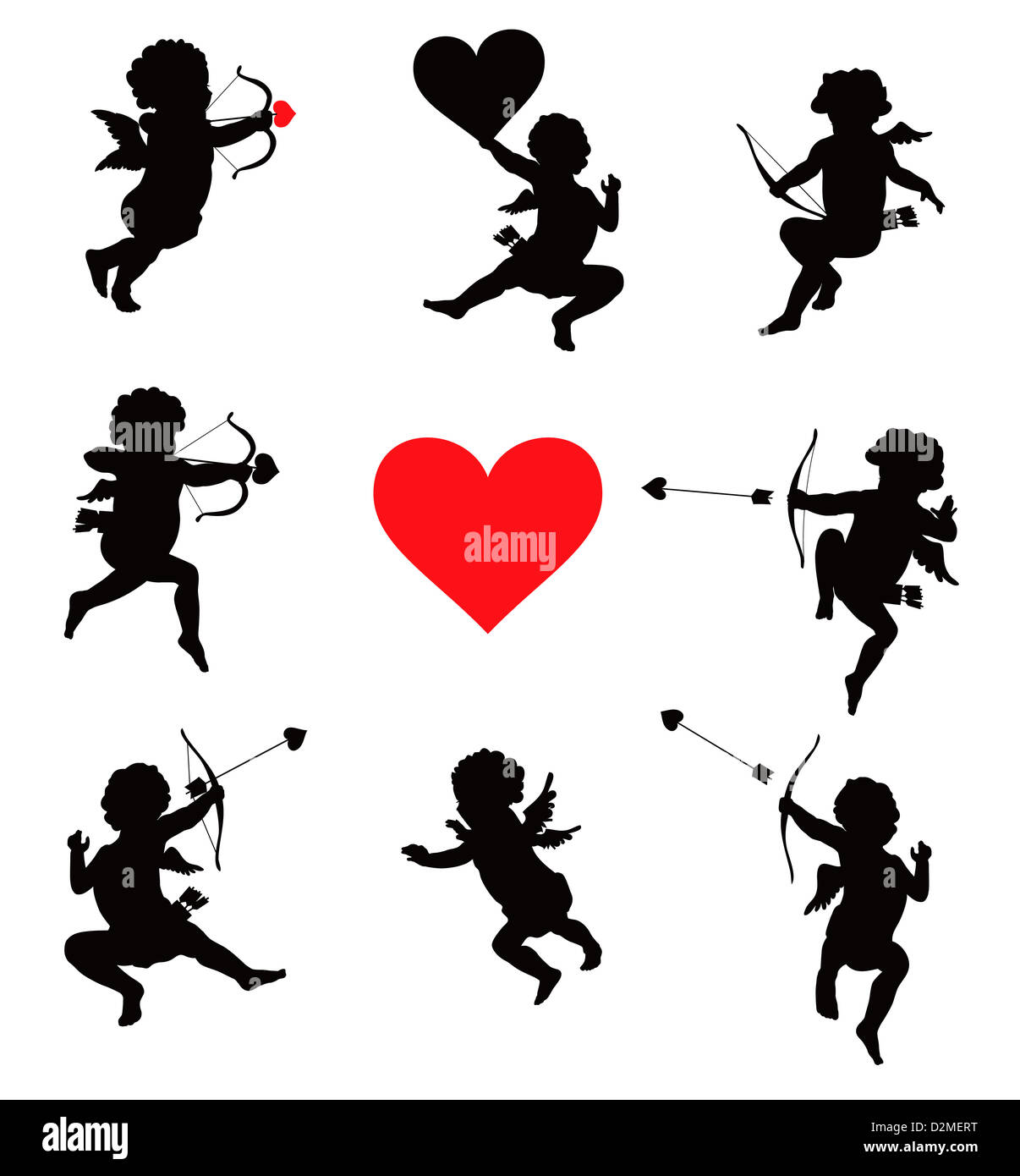 Cupid with bow and arrow vector silhouettes set Stock Photo - Alamy