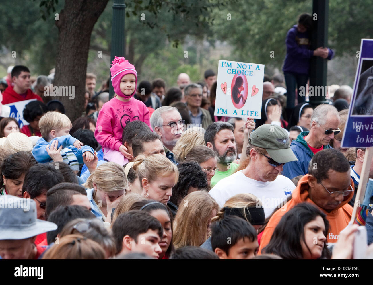 Anti-abortion, pro-life religious Christian crowd rallies at Texas capitol on anniversary of Roe Vs. Wade Stock Photo