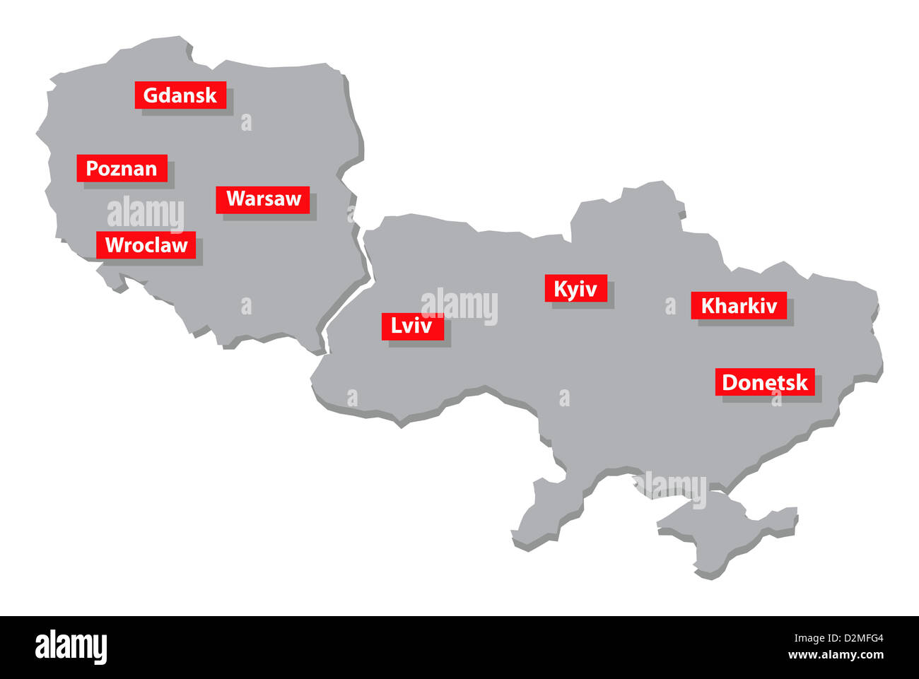 Poland and Ukraine vector map. Separate layers Stock Photo