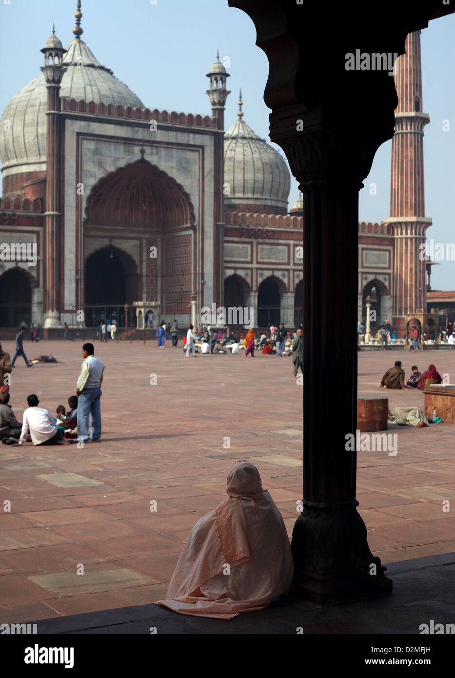 General view of visitors at the Jama Masjid mosque in New Delhi in India Stock Photo