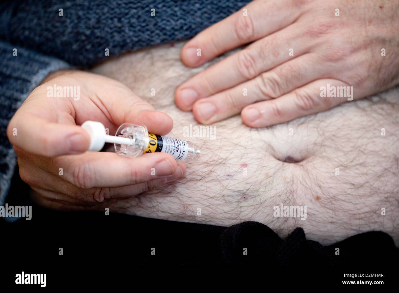 Self injection with Clexane - prevention of DVT - Deep vein thrombosis after an operation, UK Stock Photo