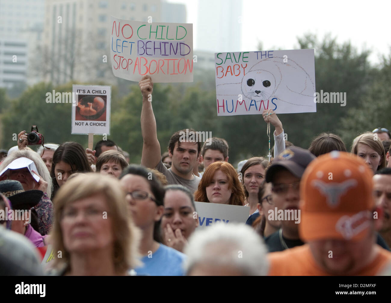Anti-abortion, pro-life religious Christian crowd rallies at Texas capitol on anniversary of Roe Vs. Wade Stock Photo