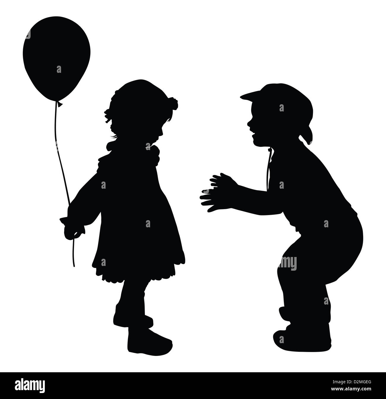 Silhouettes of boy and girl playing. Retro style.Vector eps8 Stock ...