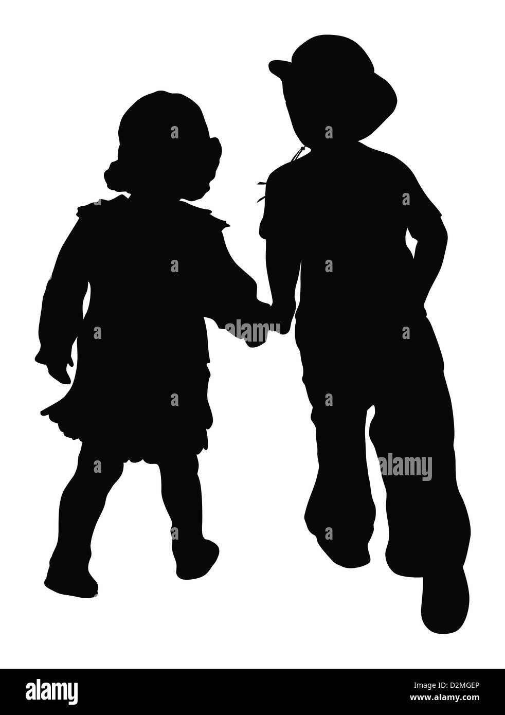 Silhouettes of boy and girl playing. Retro style.Vector eps8 Stock ...