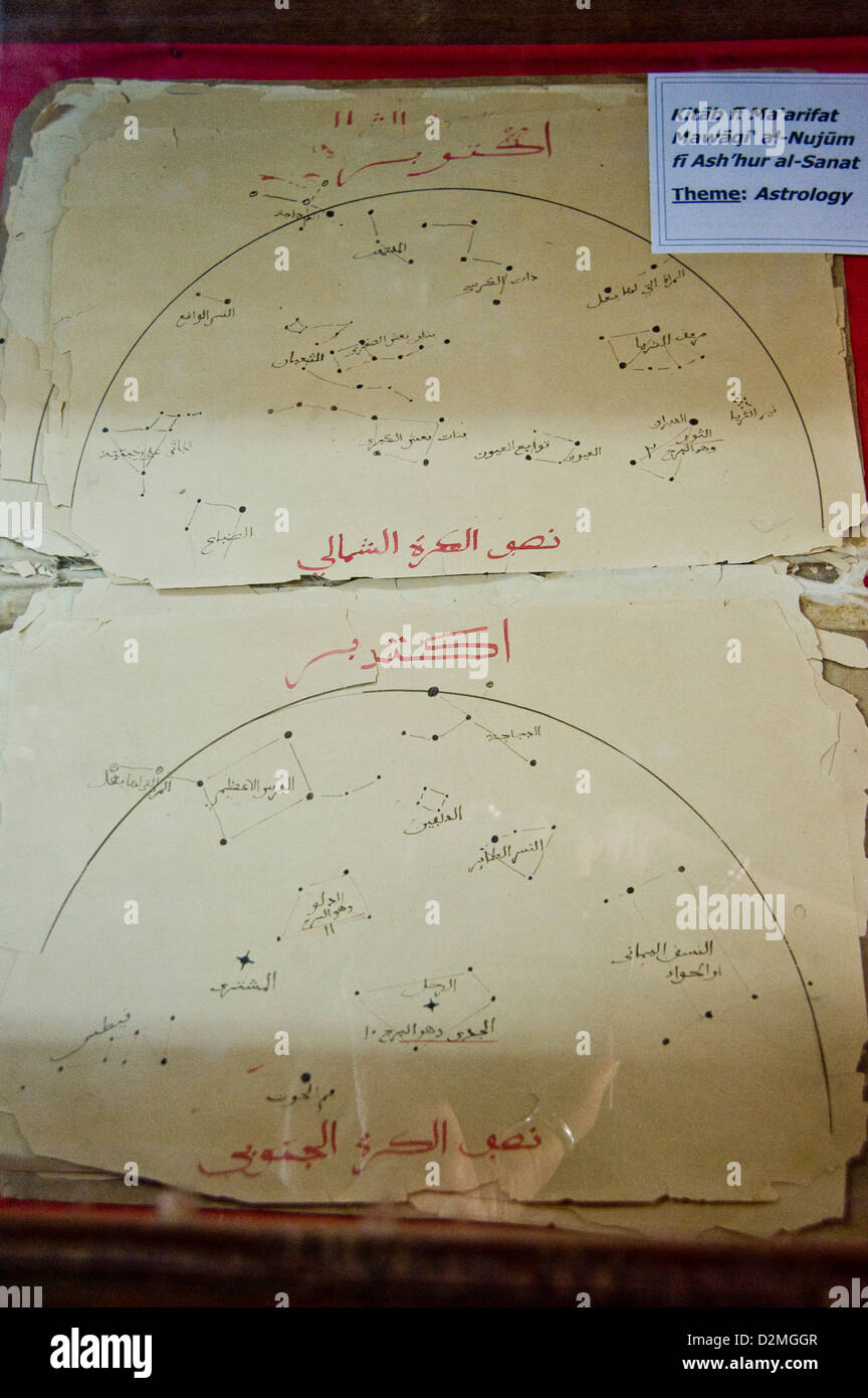 Ancient manuscript showing astrological signs; Ahmed Baba library, Timbuktu, Mali Stock Photo