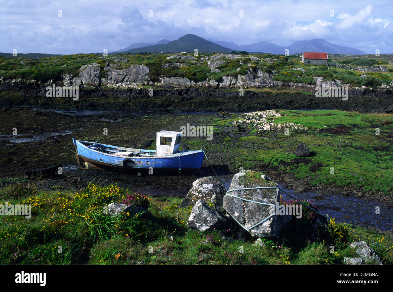 The stunning landscape of Connemara, County Galway, Ireland, with the Twelve Bens in the distance. Stock Photo
