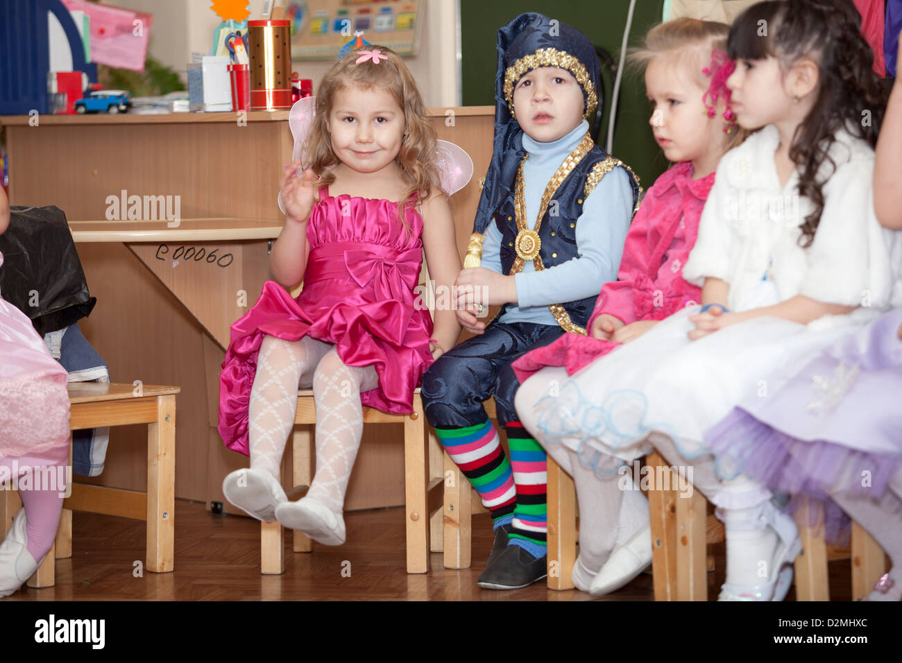 Reportage photos from Russian children kindergarten. Kids and parents
