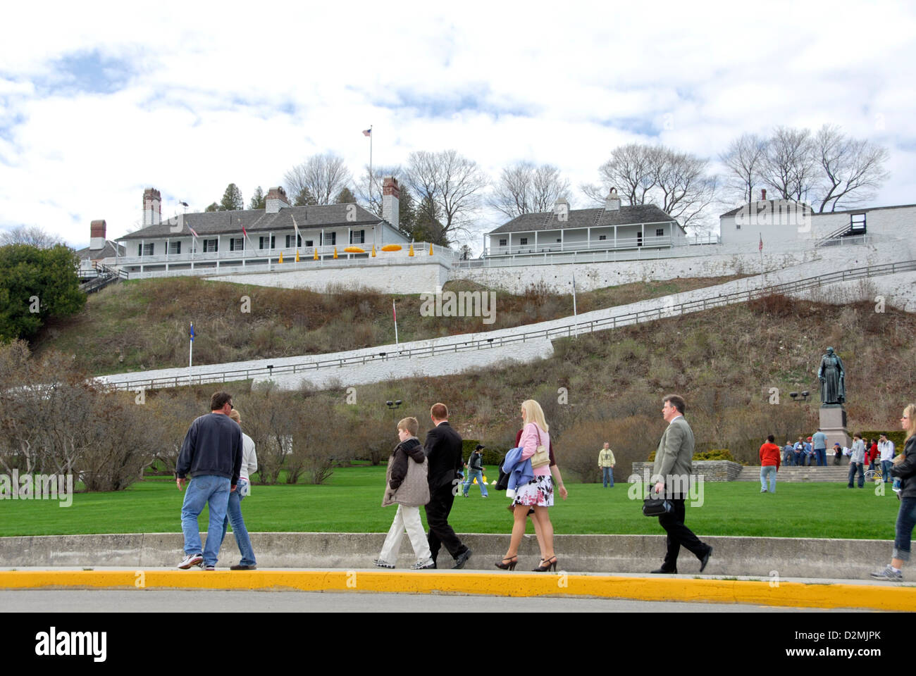 View of Fort Mackinac from town, Mackinac Island,  Lake Huron, Michigan, USA Stock Photo