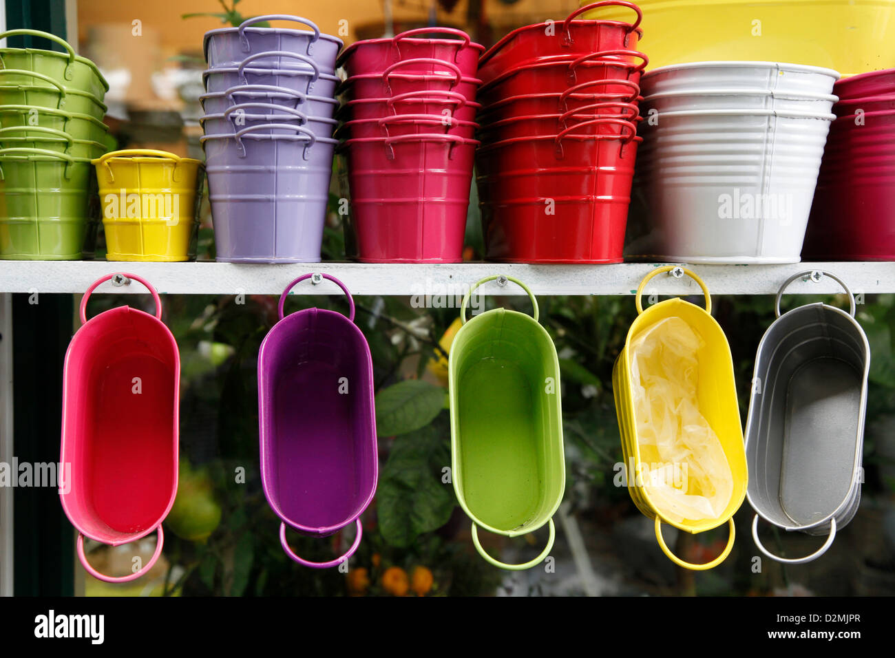 Colourful tin tubs Stock Photo Alamy