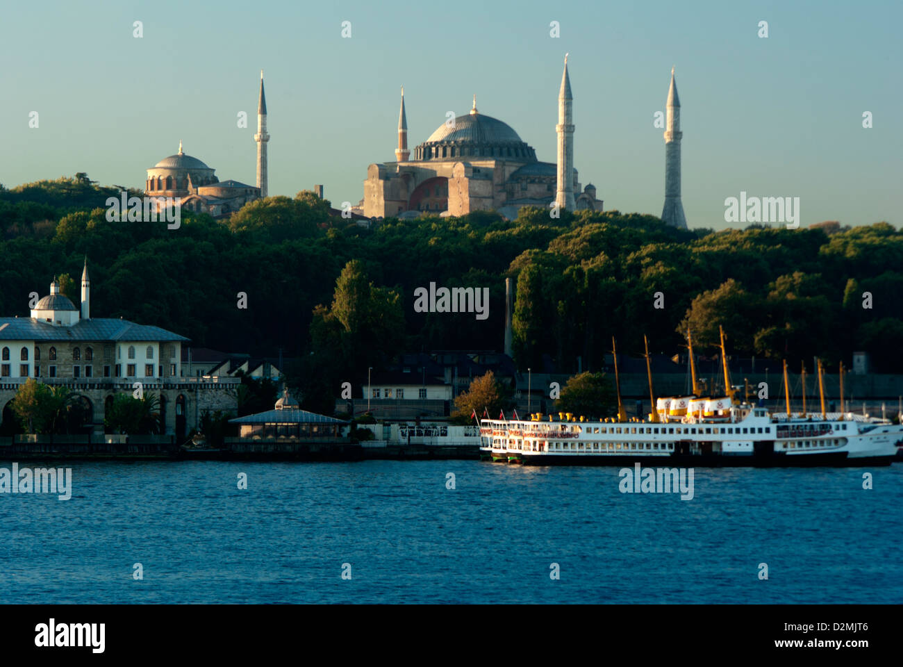 St. Sophia, Hagia Sophia, Mosque, now museum as seen from cruise ship across Galata Bridge, Istanbul, Turkey Stock Photo