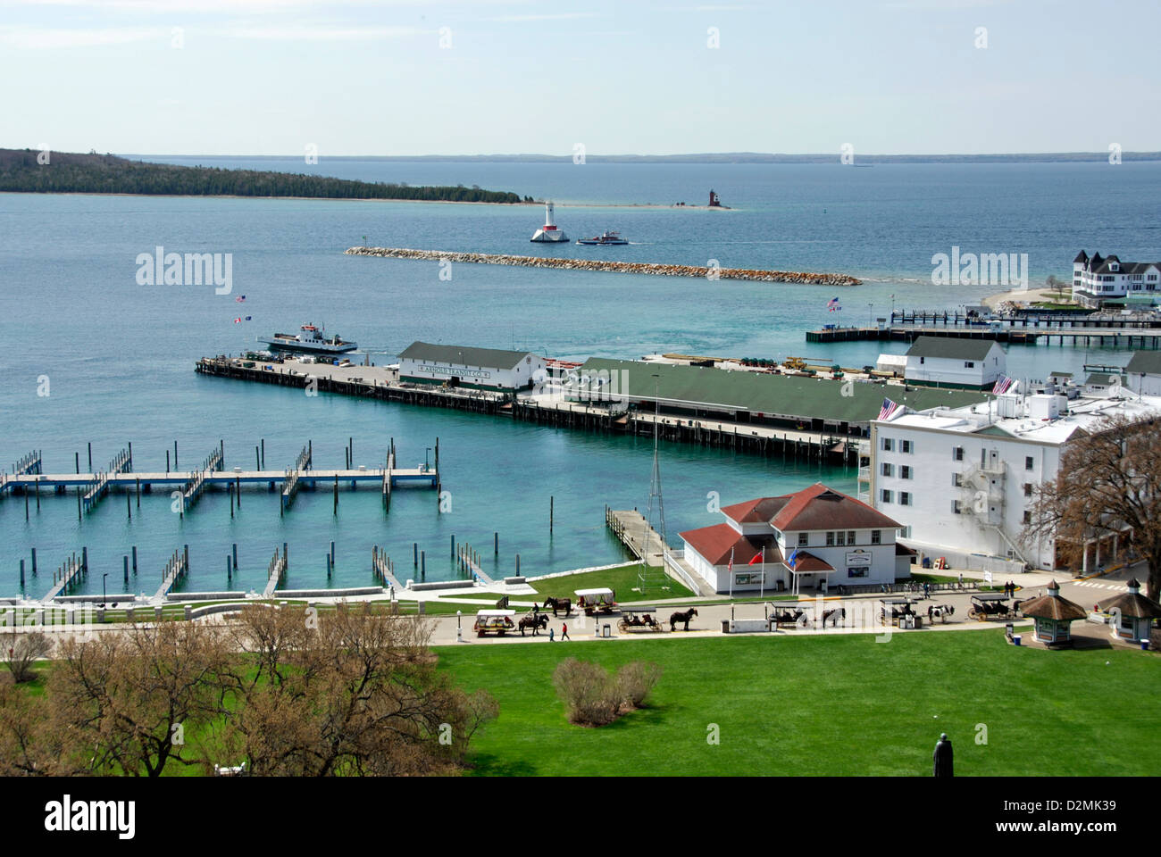 View Of Town And Pier From Fort Mackinac, Mackinac Island, Lake Huron ...