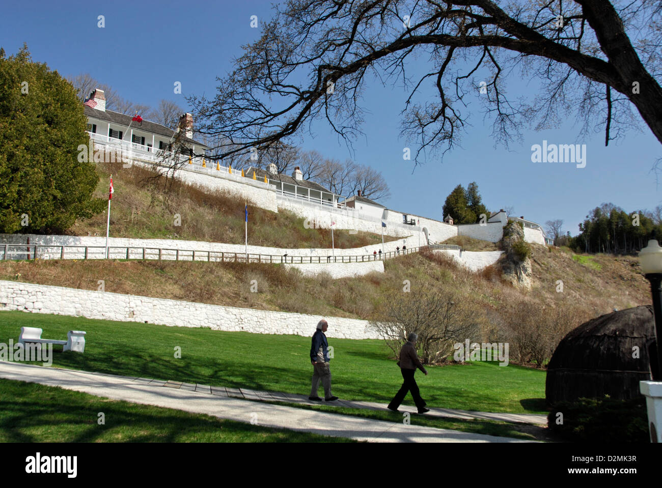 View of Fort Mackinac from town, Mackinac Island,  Lake Huron, Michigan, USA Stock Photo