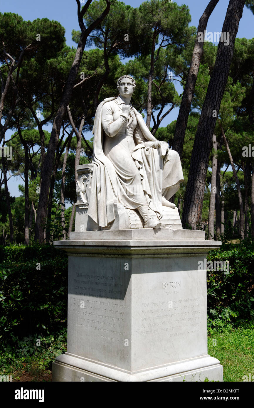 Lord Byron Rome Rome. Italy. View of the monument statue of Lord Byron at the Villa ...