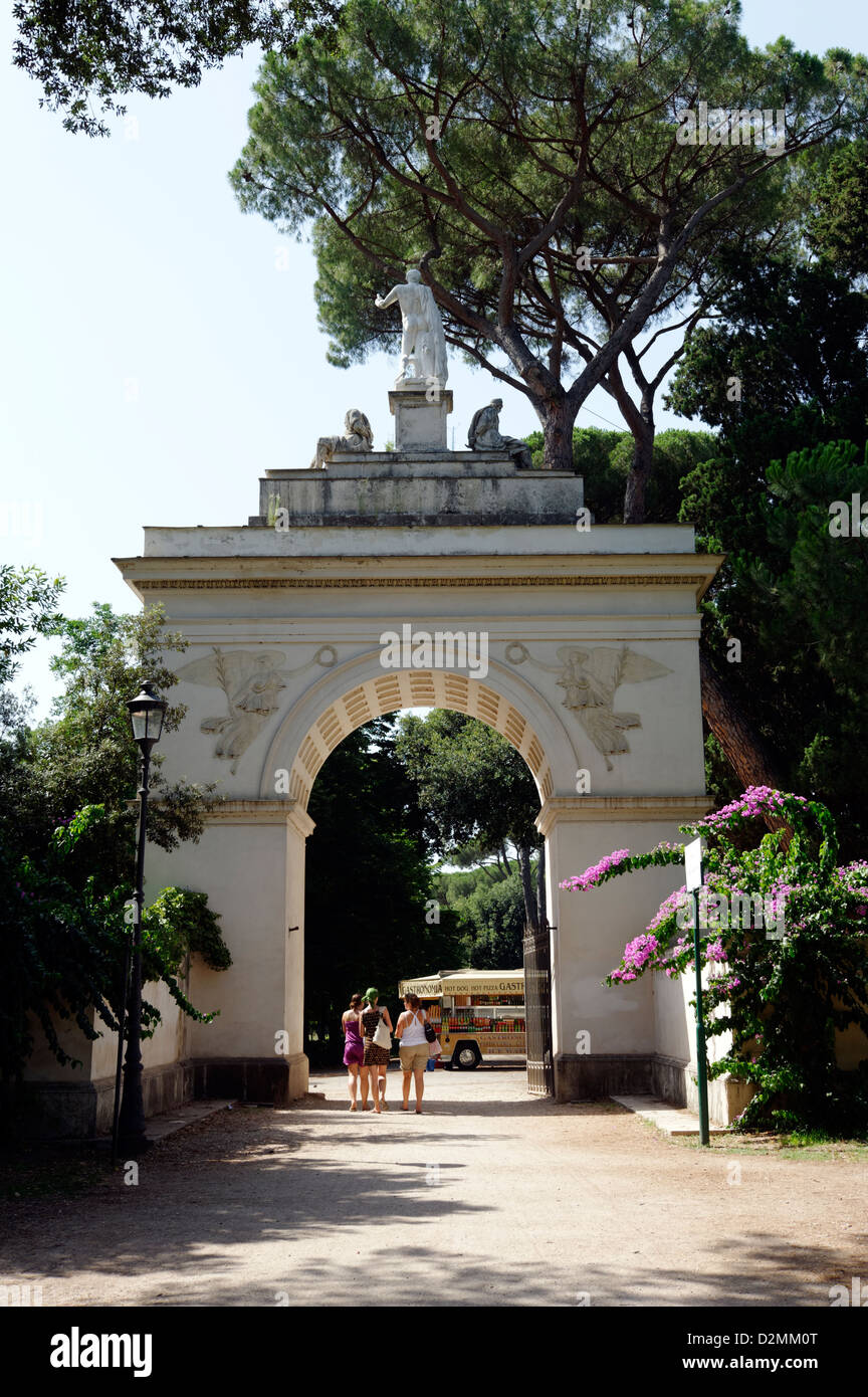 Rome. Italy. View of the 18th century Triumphal type arch gate (Arco di Settimo Severo) at the Villa Borghese Gardens, Stock Photo
