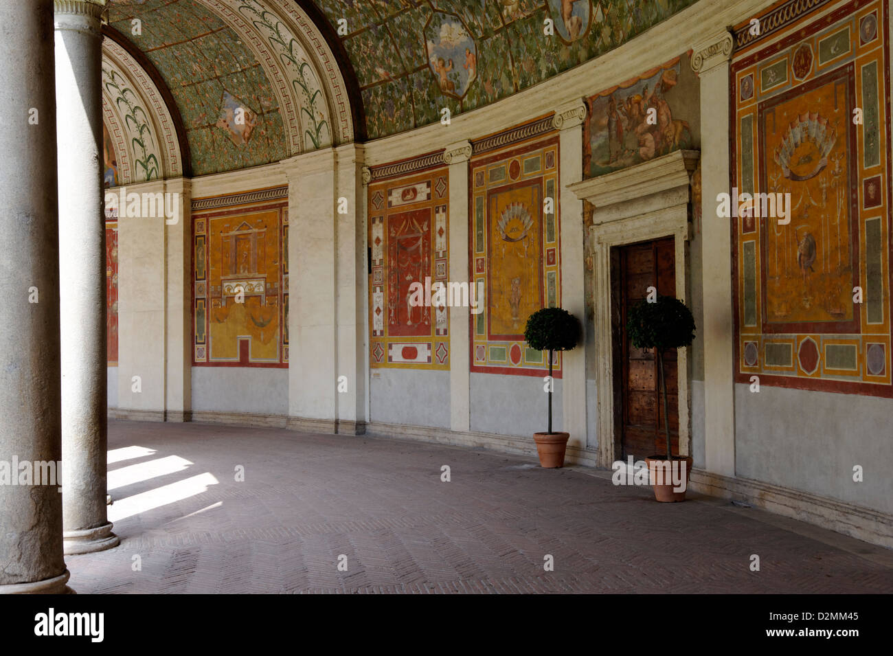 Villa Giulia. Rome. Italy. Section of the elaborate decoration that adorns the vaulted courtyard portico of the Villa Giulia. Stock Photo