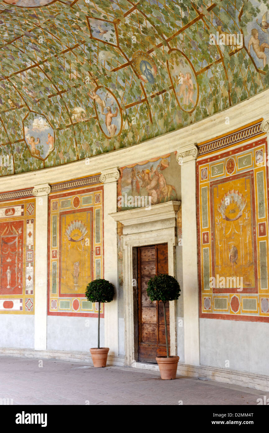 Villa Giulia. Rome. Italy. Section of the elaborate decoration that adorns the vaulted courtyard portico of the Villa Giulia. Stock Photo