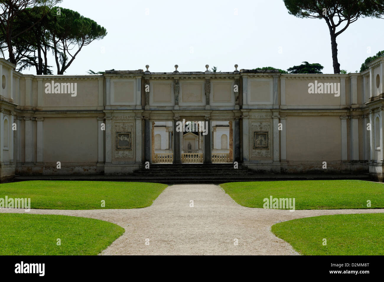 Villa Giulia. Rome. Italy. View of the interior courtyard and the granite columned pavilion hall entrance to the Nymphaeum Stock Photo