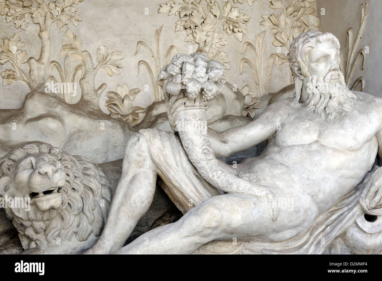 Villa Giulia. Rome. Italy. The large reclining statue of the river deity of the Arno or River Aniene adorns the Nymphaeum. Stock Photo