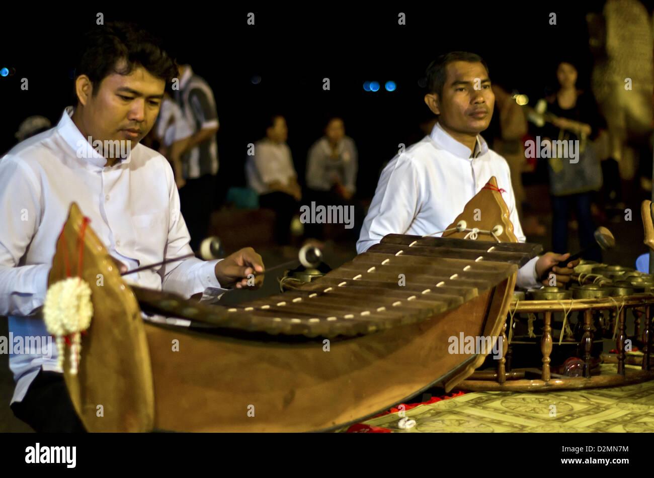Musicians at Dorngkeur Shrine in front of the Royal Palace,Phnom Penh Cambodia Stock Photo