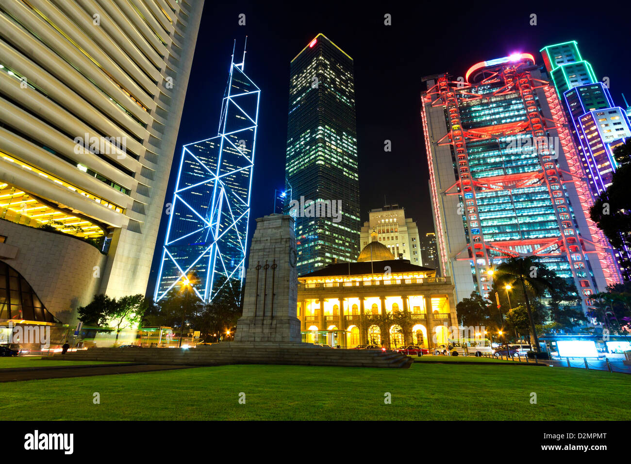 Hong Kong buildings at night Stock Photo - Alamy