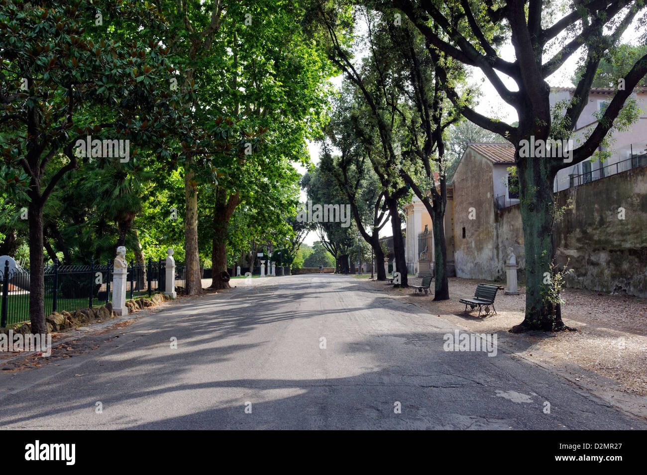 Italy Rome. View on Pincian Pincio Hill of Viale di Villa Medici, a leafy avenue lined with marble busts of celebrated Italians. Stock Photo