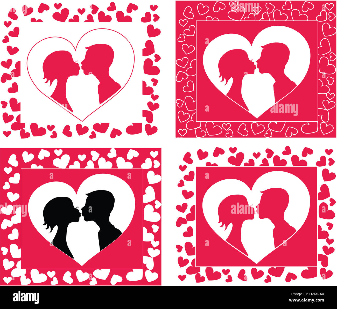 Kissing couple silhouette in heart shape background. Vector eps8 Stock ...