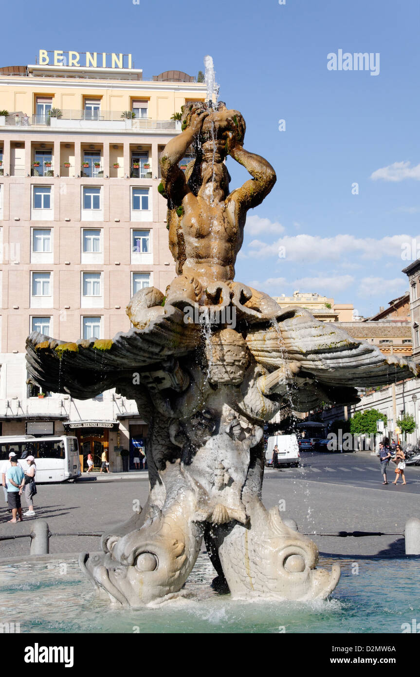 Rome. Italy. 16th century Triton Fountain (Fontana del Tritone) built by Gian Lorenzo Bernini and located at Piazza Barberini. Stock Photo