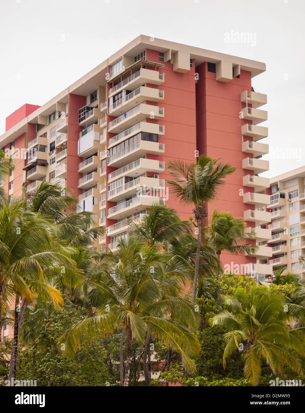 SAN JUAN, PUERTO RICO - Apartment building on beach at Isla Verde. Stock Photo