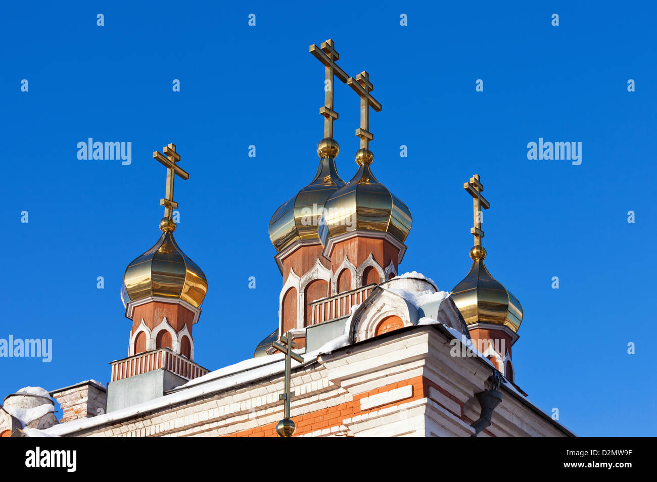 Cupolas of Russian orthodox church against blue sky Stock Photo Alamy
