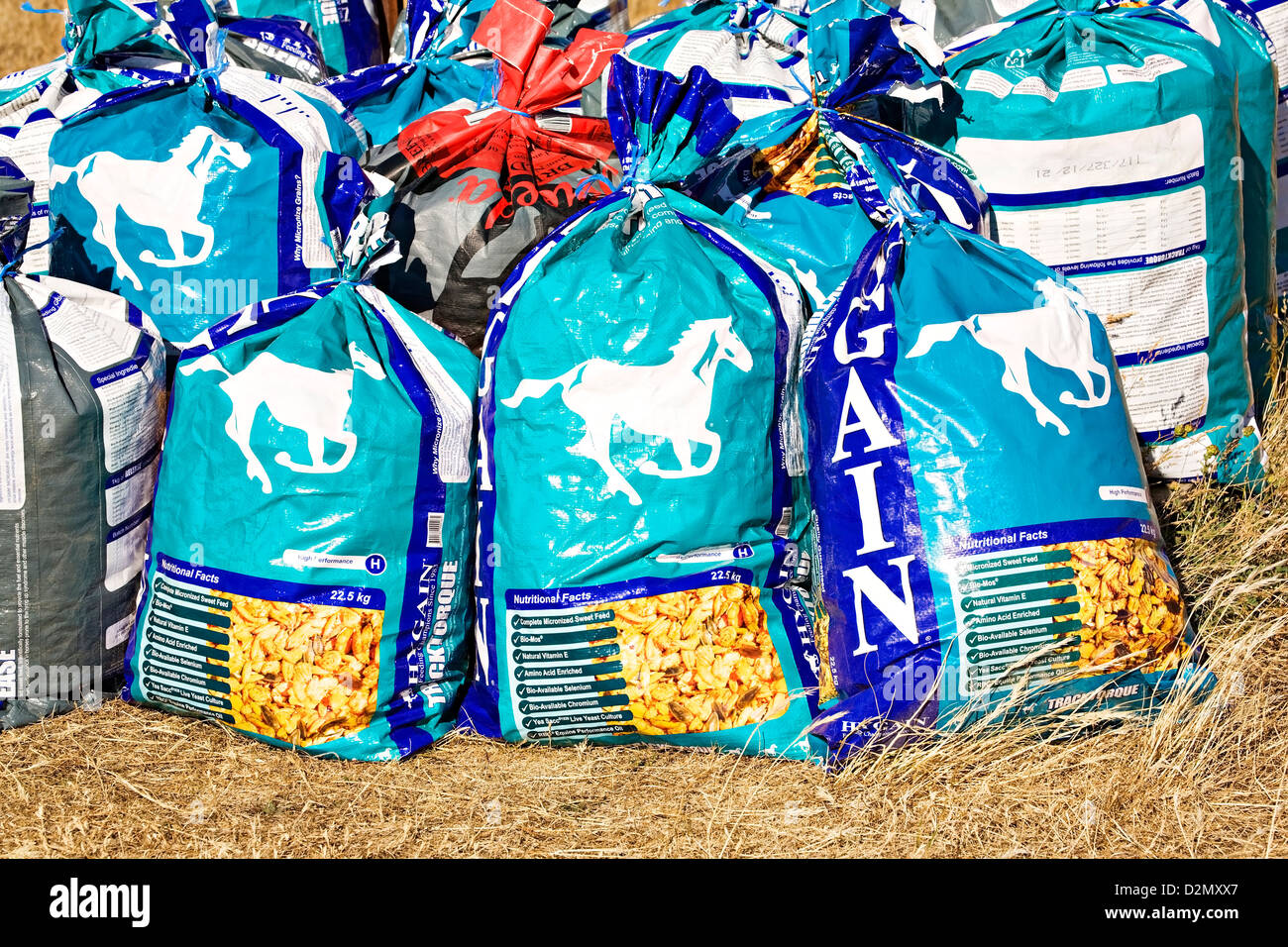 Ballarat Australia / Bags of horse manure are for sale for use as garden fertilizer in Victoria Australia. Stock Photo