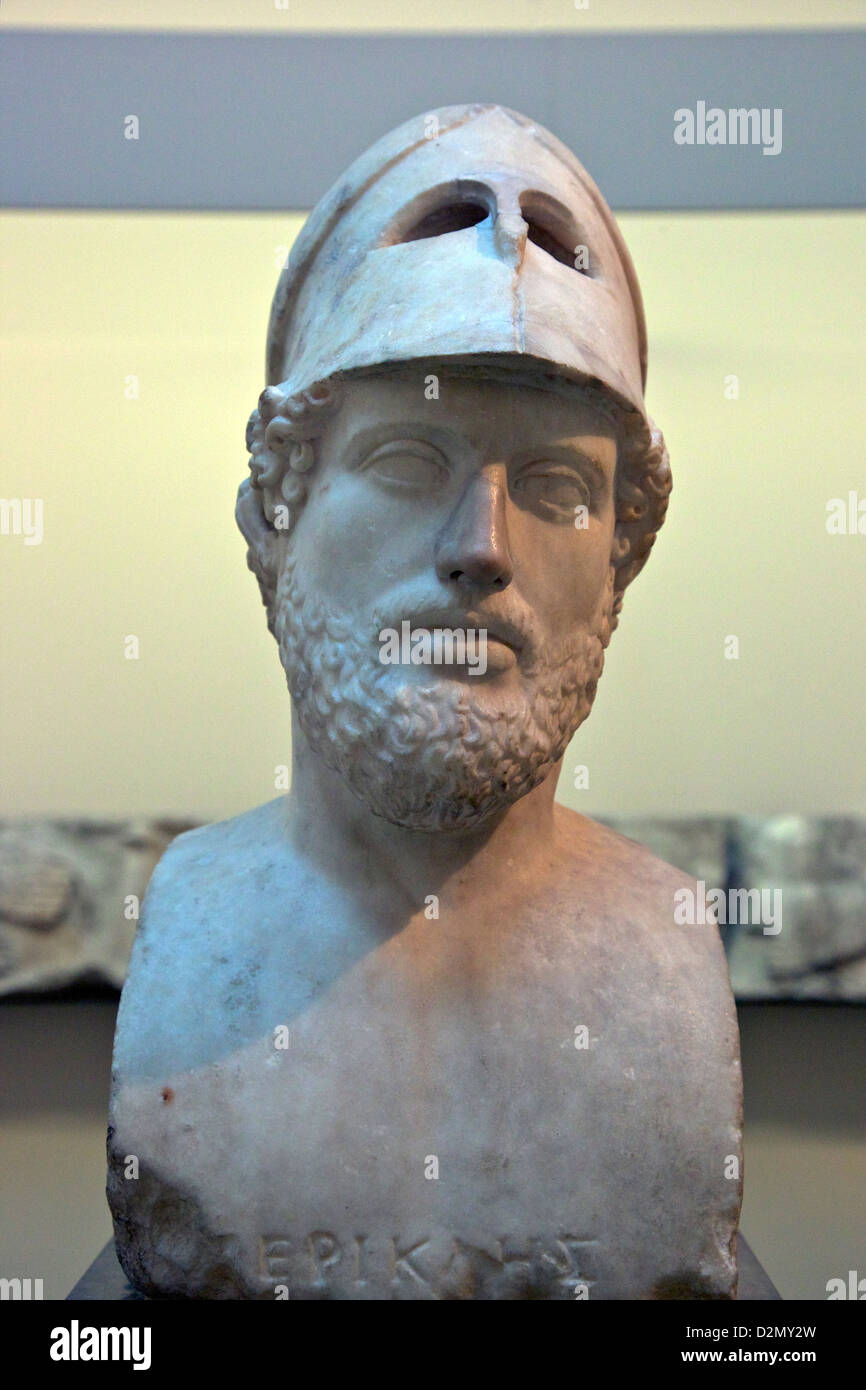 Bust of Perikles, 2nd century BC, Roman copy of Greek original, British Museum, London, England, UK, GB, British Isles Stock Photo