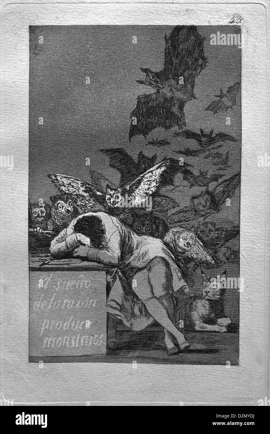 Sleep of Reason Produces Monsters, Francisco de Goya, Los Caprichos, circa 1796-8,  British Museum, London, England, UK, GB, Stock Photo