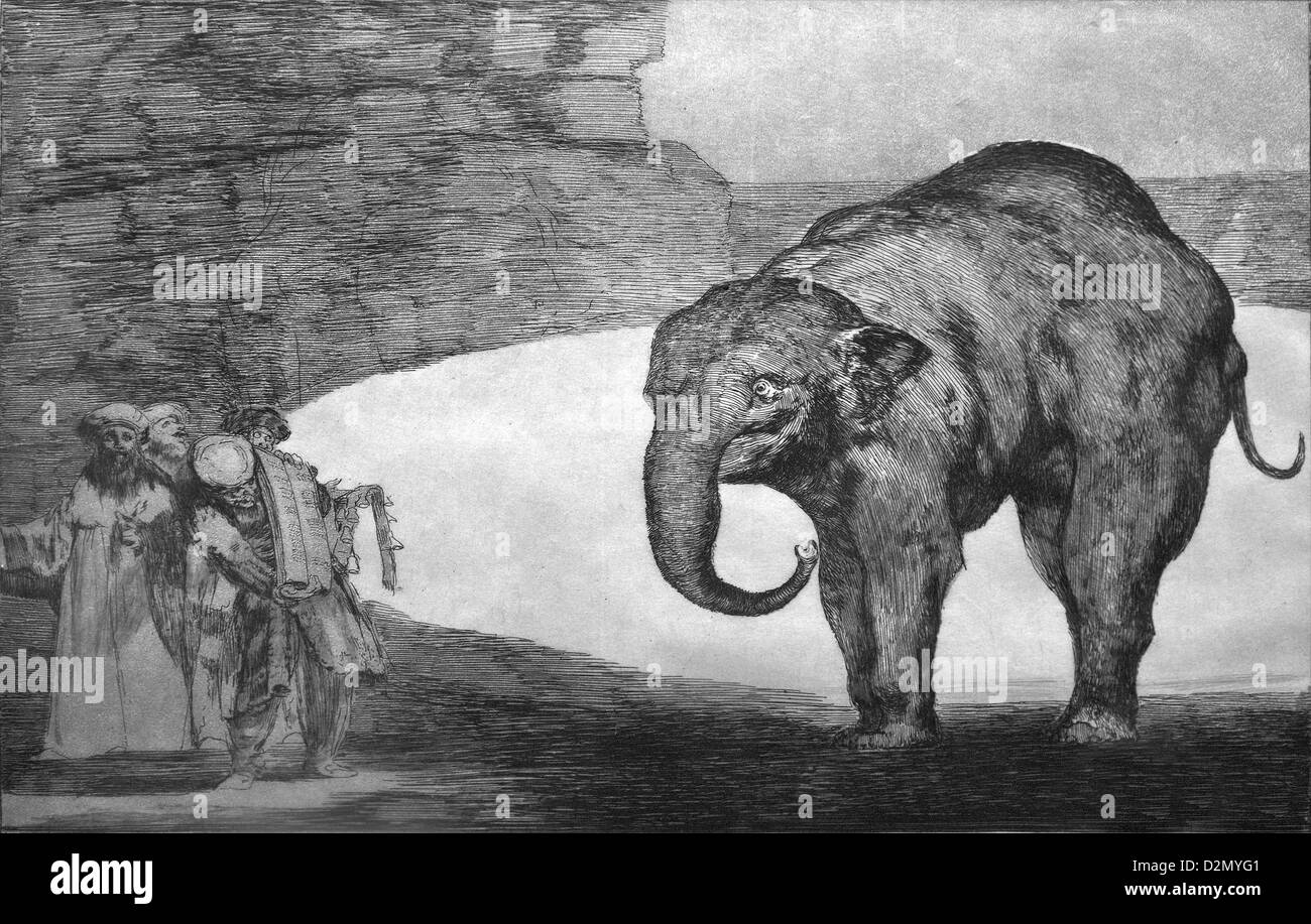 An Elephant Intimidating Moors, by Francisco de Goya, The Disparates, British Museum, London, England, UK, GB, British Isles Stock Photo