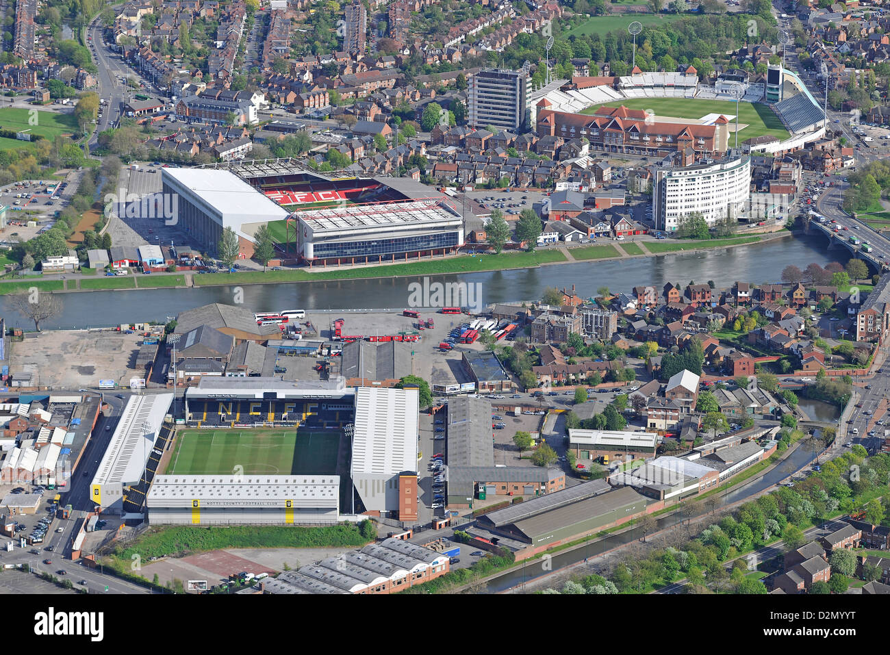 Aerial photo showing Notts County, Nottingham Forest & Trent Bridge Stock Photo
