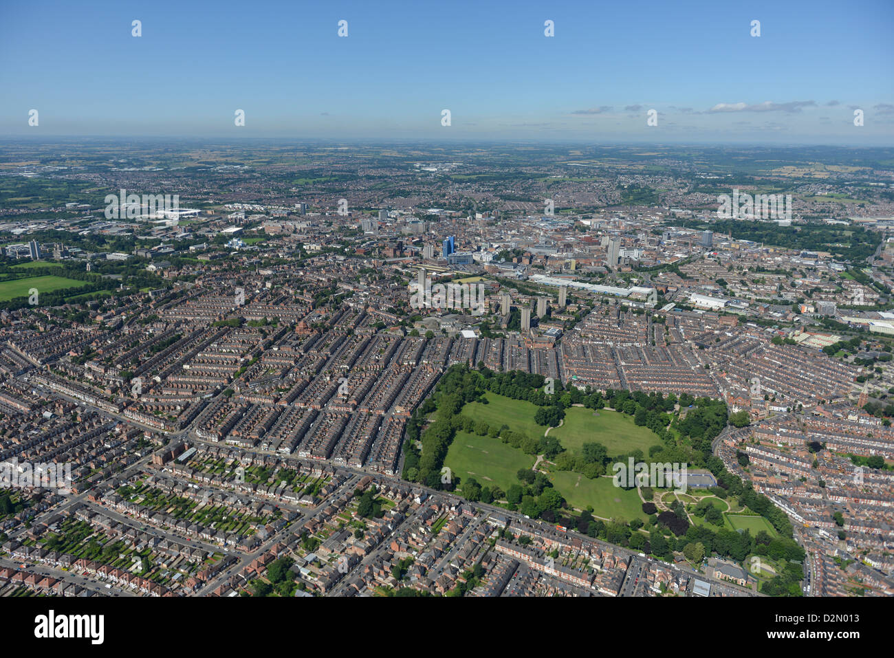Aerial photograph of Leicester looking towards the city centre Stock Photo