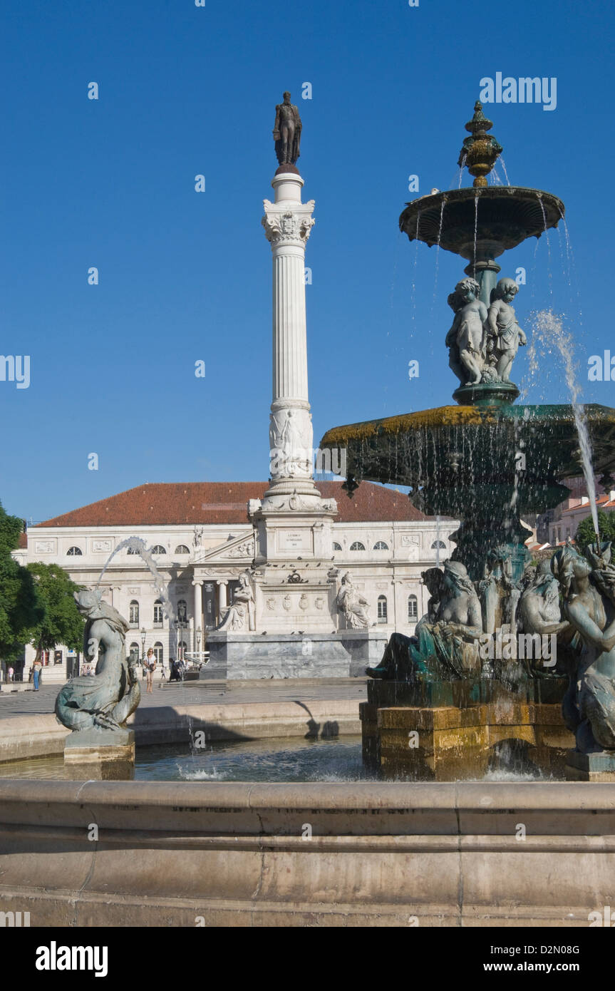 The Dom Pedro IV Monument In Rossio Square, Lisbon, Portugal, Europe ...