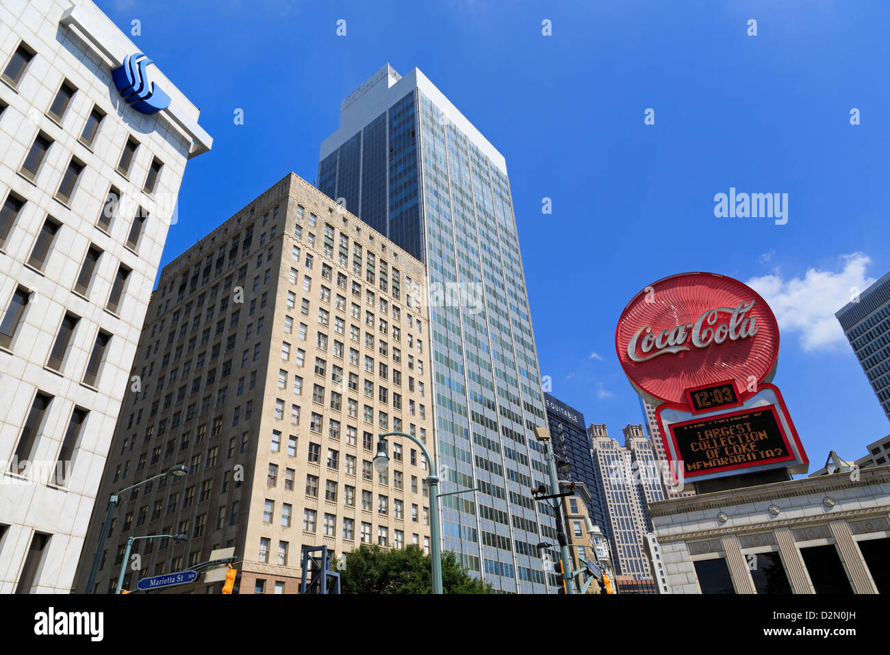 Coca Cola sign on Peachtree Street, Atlanta, Georgia, United States of America, North America Stock Photo