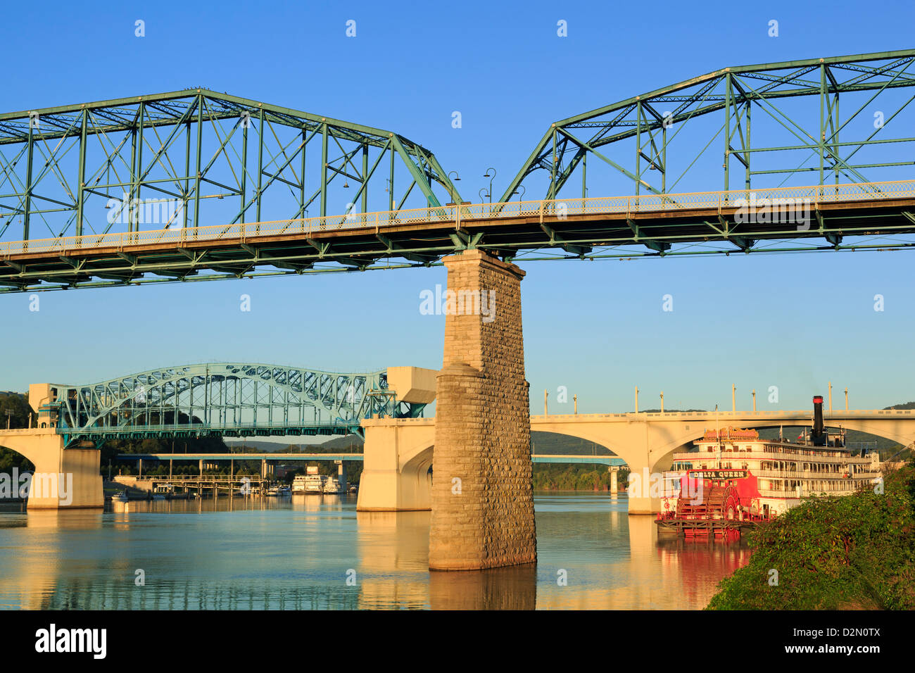 Walnut Street Bridge and Tennessee River, Chattanooga, Tennessee, United States of America, North America Stock Photo