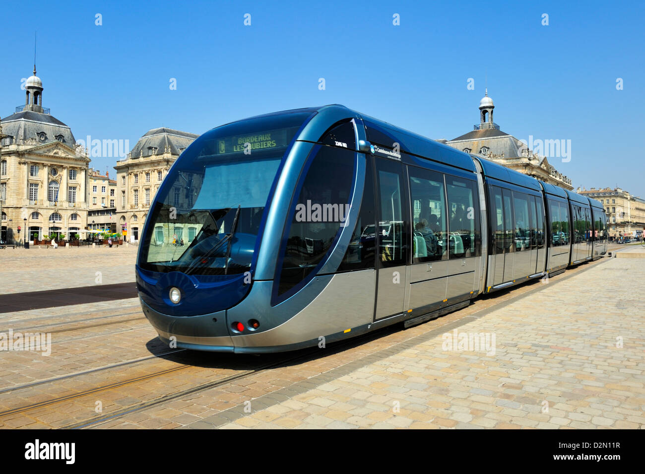 Tram, Place de la Bourse, Bordeaux, UNESCO World Heritage Site, Gironde, Aquitaine, France, Europe Stock Photo
