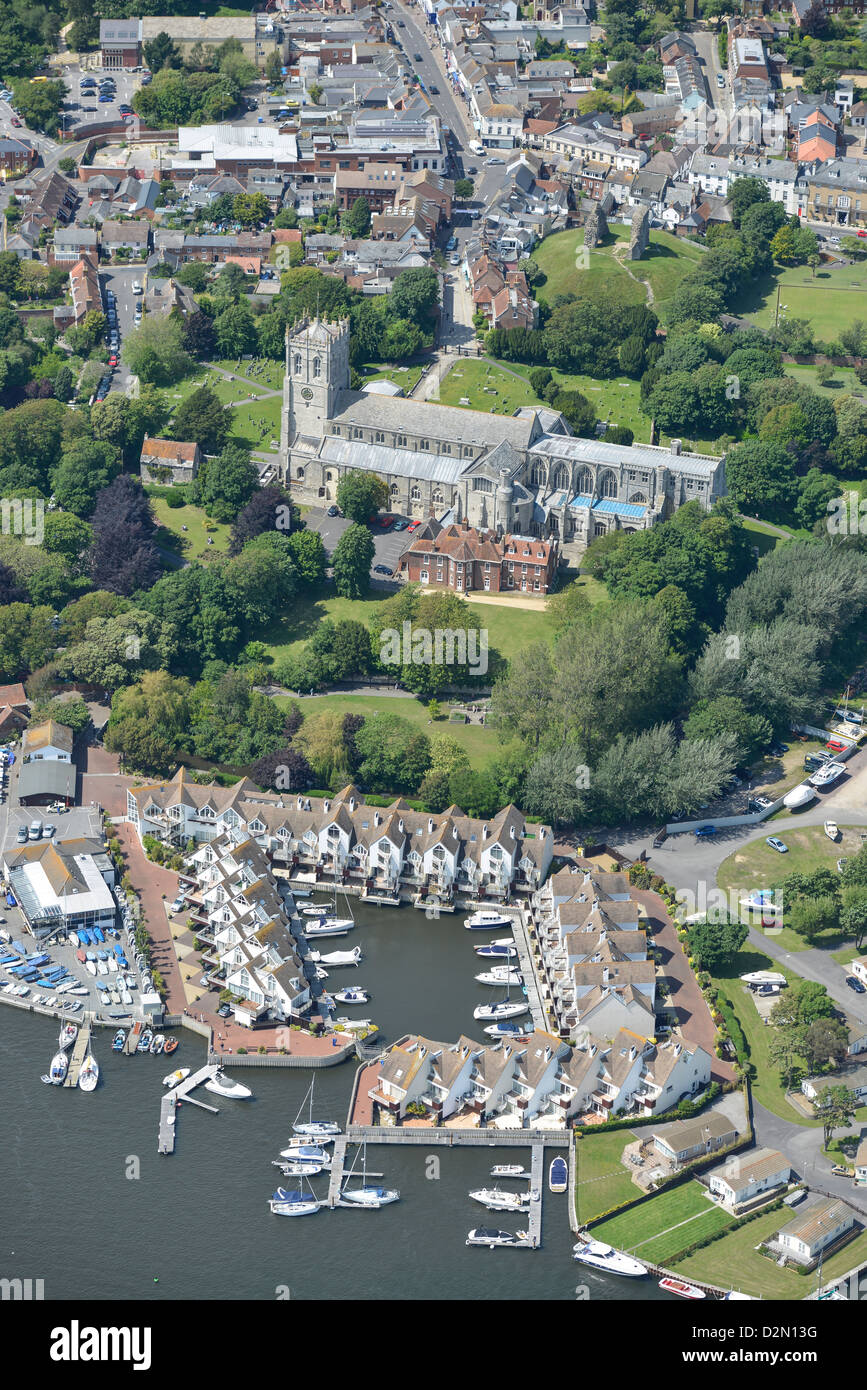 Aerial photograph of Marina and Church at Christchurch Dorset Stock Photo