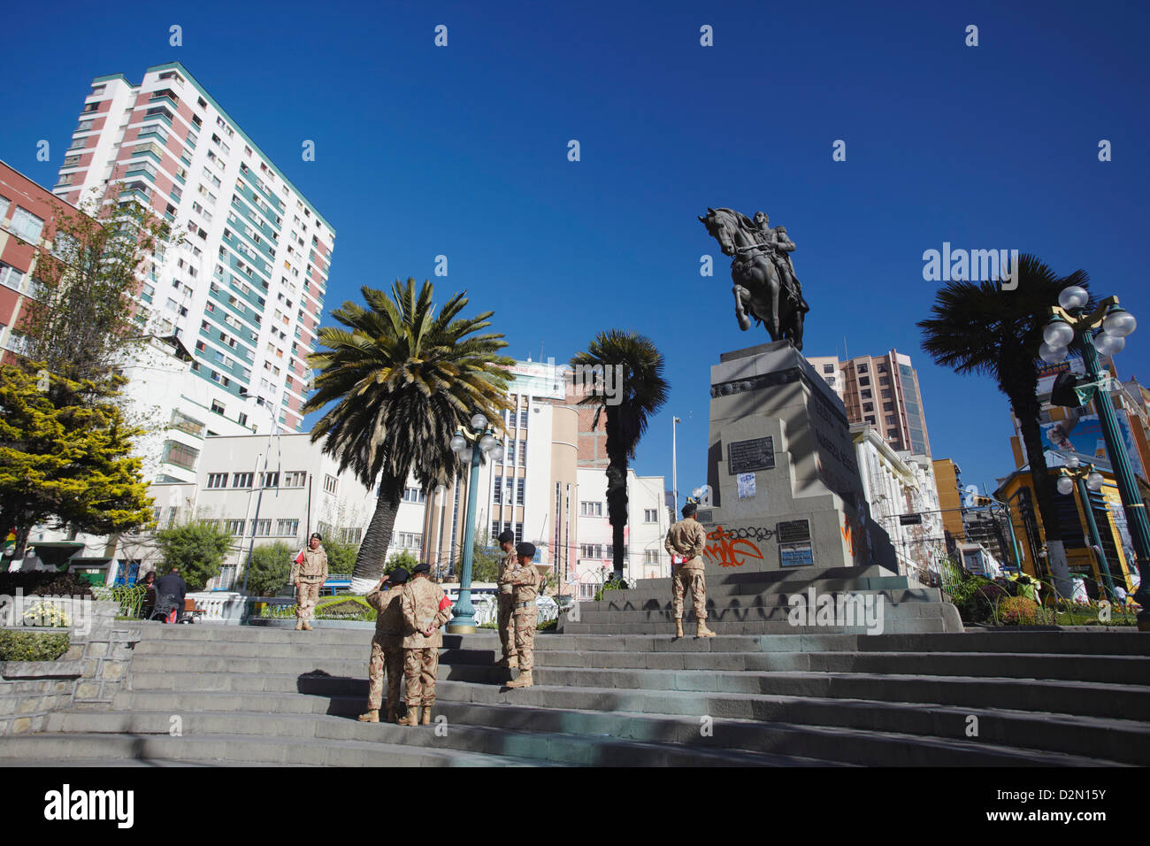 Statue of Antonio Jose de Sucre in Plaza del Estudiante, La Paz, Bolivia, South America Stock Photo